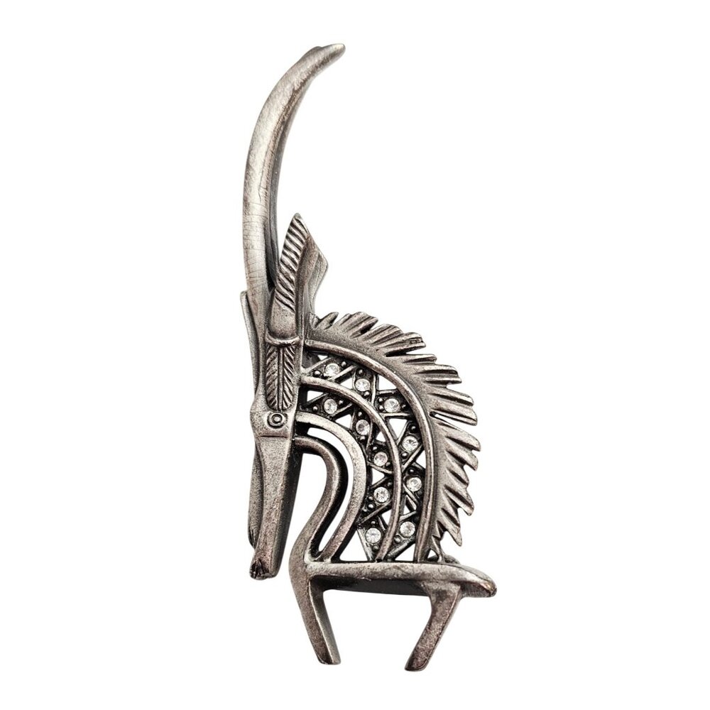 Cicely Tyson Gazelle Pewter Style Rhinestone Brooch Tribal Pin Signed C982